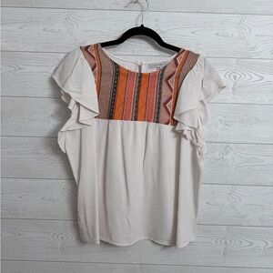 Miss Sparkling Women’s Boho Eggshell White Geometric Blouse. Size XL